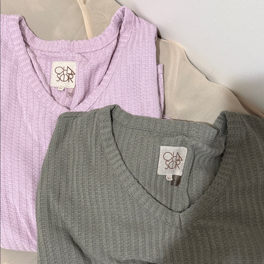 Chaser Lavender and Sage Waffle Knit Tops